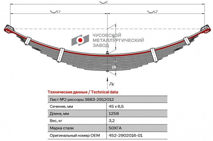 Лист подкоренной рессорный №2 УАЗ 452 (2206, 3962, 3303, 3909) передний