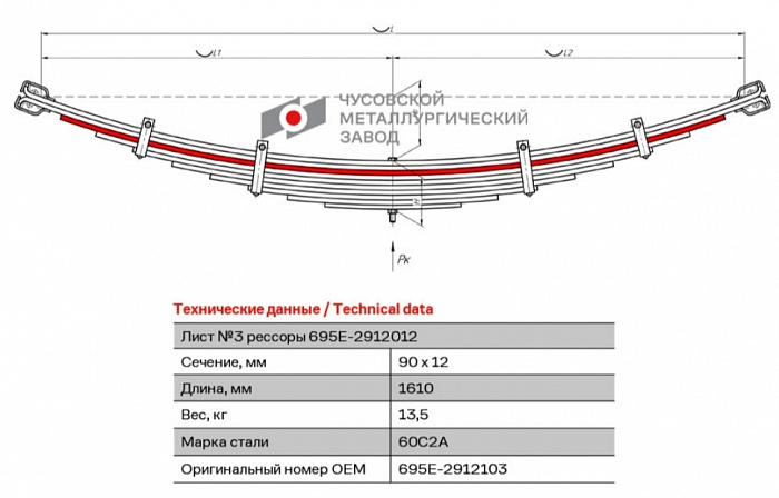 Задний подкоренной рессорный лист №3 ЛАЗ-695Е, М; ЛАЗ-697Е, М; 697Н, 5232